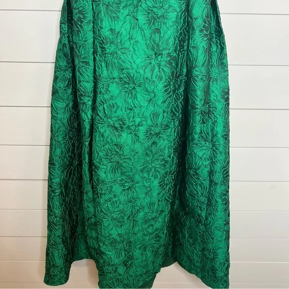 Bright Green Jacquard Midi Dress Pleated Skirt Back Bow Detail. Size Large. NWT. - Picture 9 of 15